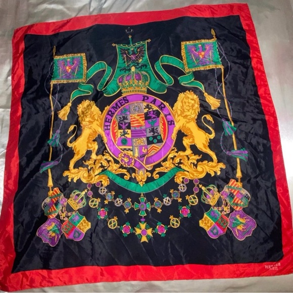 Hermès Paris Black and Red Silk Scarf - Picture 1 of 6